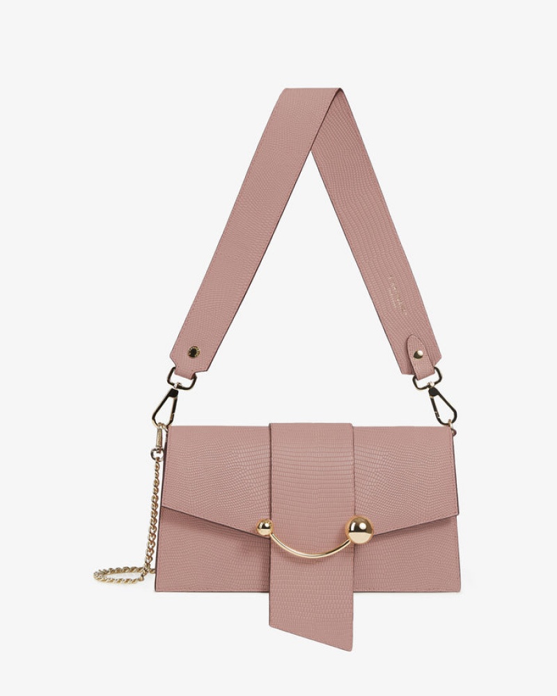 Rose Strathberry Mini Crescent Lizard-Embossed Leather Shoulder Bag | UK ZURL-38741