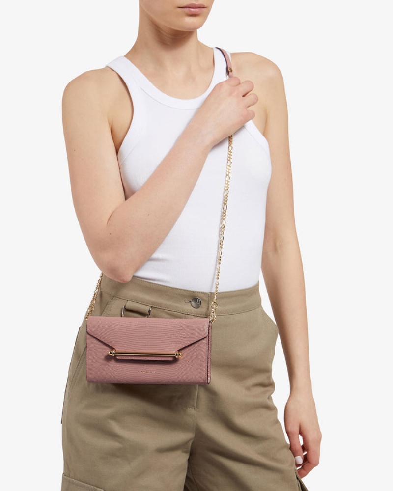 Rose Strathberry Multrees Chain Wallet Lizard-Embossed Leather Crossbody Bag | UK DKAN-07865