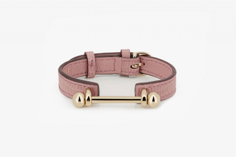 Rose Strathberry Music Bar Lizard-Embossed Leather Bracelet | UK SIMZ-97862