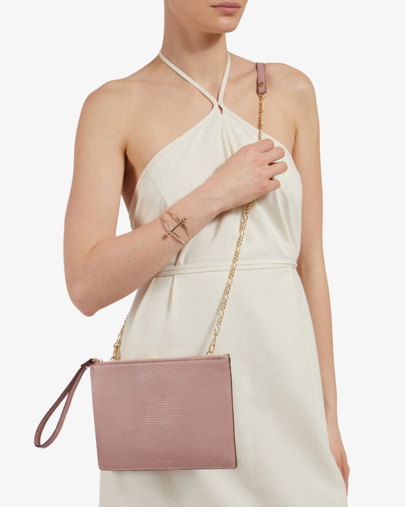 Rose Strathberry Pouch On A Chain Lizard-Embossed Leather Crossbody Bag | UK FEXJ-18537