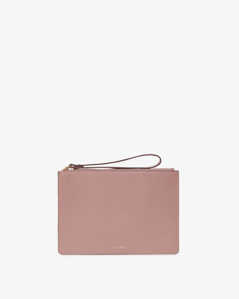 Rose Strathberry Pouch On A Chain Lizard-Embossed Leather Crossbody Bag | UK FEXJ-18537