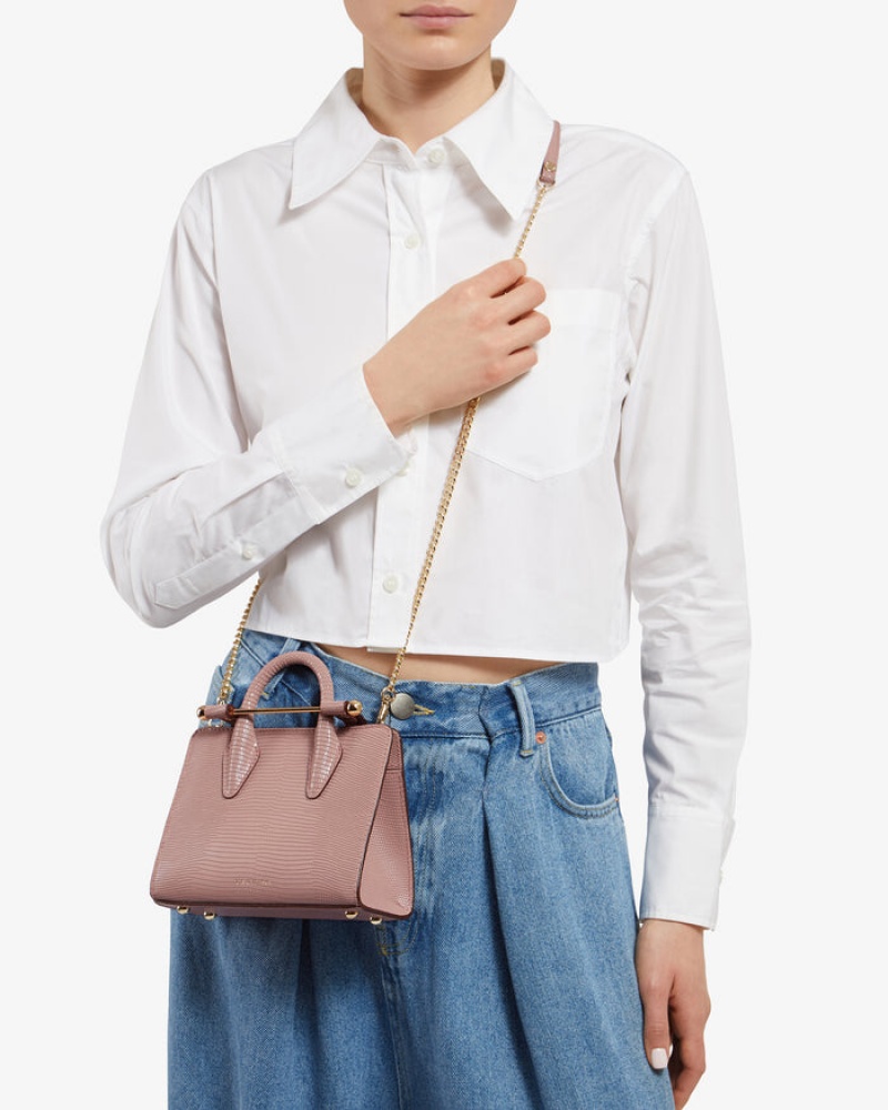 Rose Strathberry The Nano Tote Lizard-Embossed Leather Top Handle Bag | UK IYPE-73089