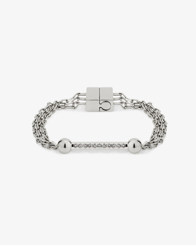 Silver Strathberry Crystal Music Bar Chain Bracelet | UK YDCB-37892