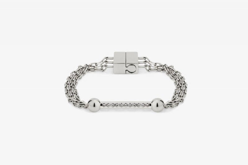 Silver Strathberry Crystal Music Bar Chain Bracelet | UK YDCB-37892