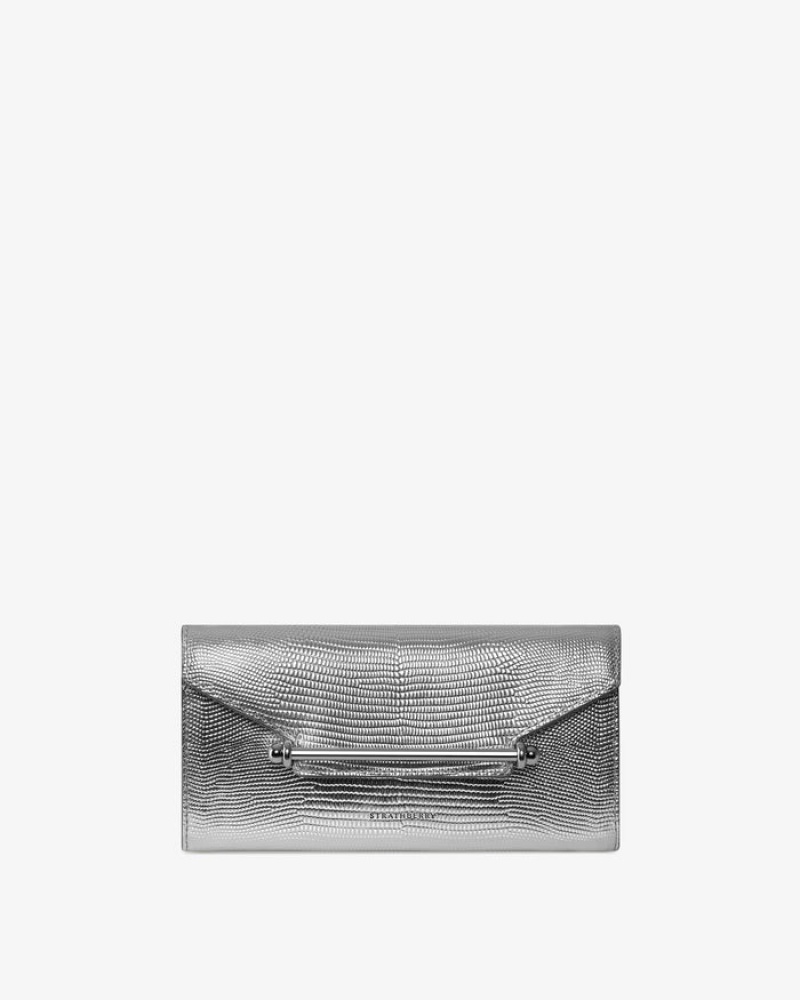 Silver Strathberry Multrees Chain Lizard-Embossed Leather Wallet | UK YQOX-45168