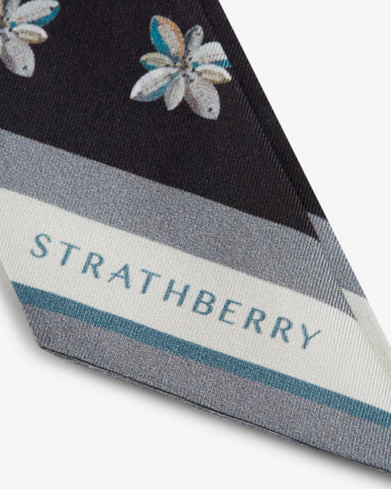 Silver Strathberry Silk Skinny Scarf | UK KGTR-86721