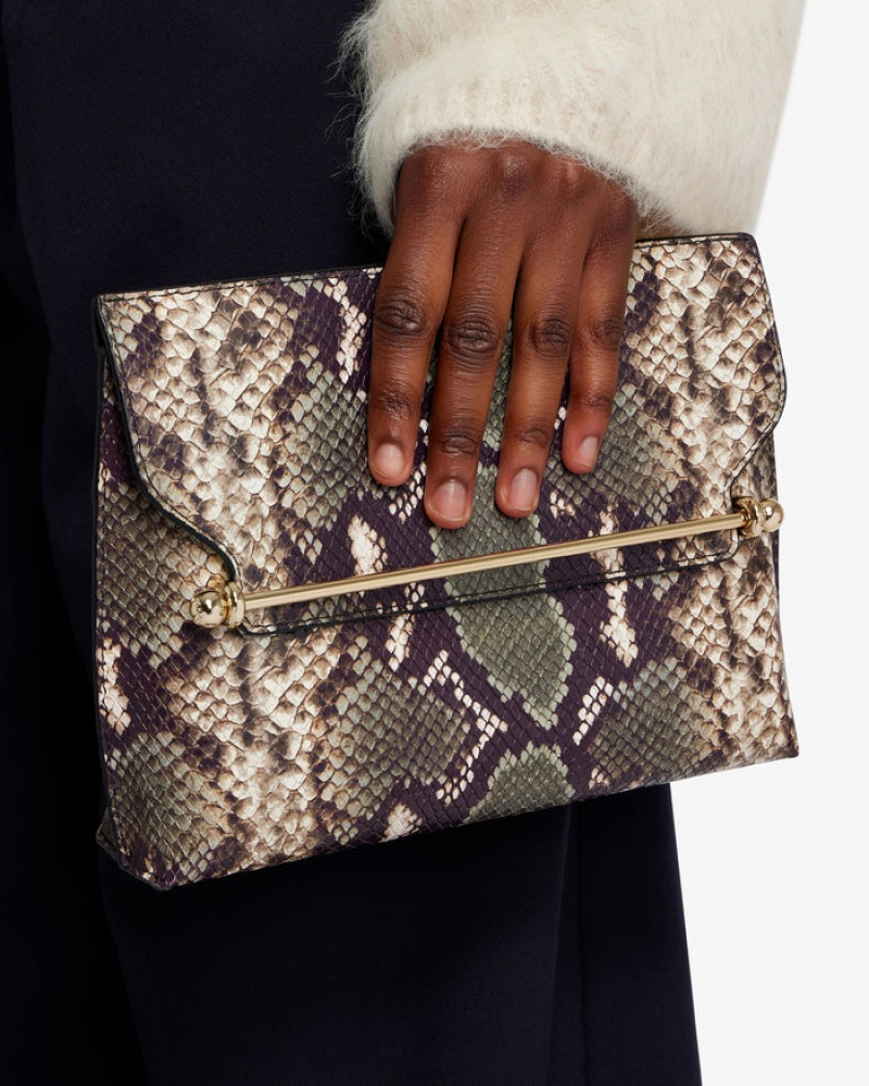 Snake Strathberry Stylist Embossed Leather Clutch Bag | UK YWLV-47916