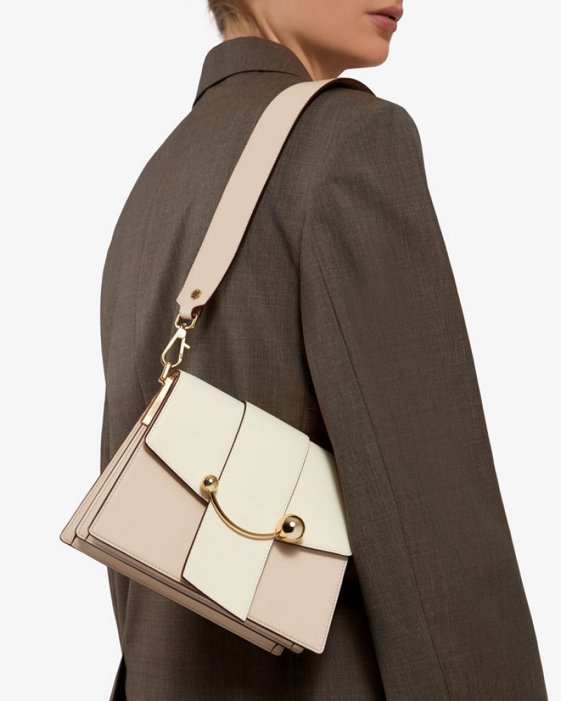 White Beige Strathberry Box Crescent Crossbody Bag | UK ASFN-26598