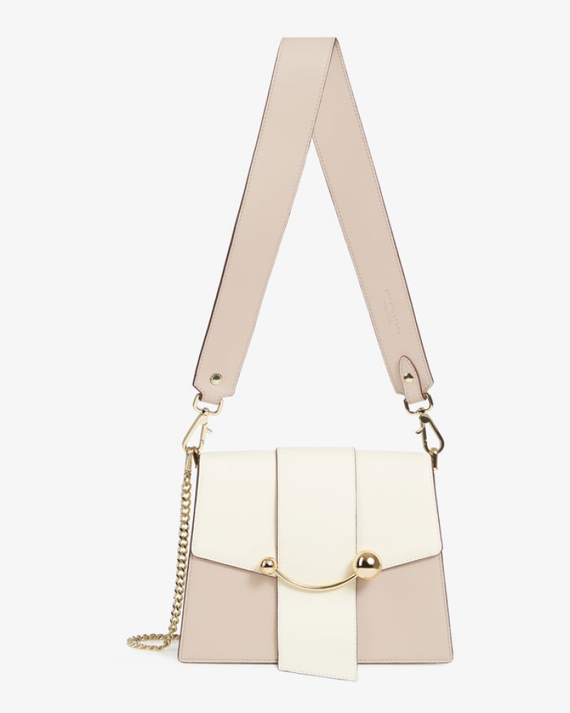 White Beige Strathberry Box Crescent Crossbody Bag | UK ASFN-26598