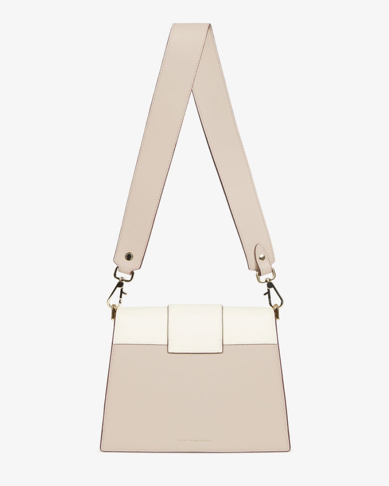 White Beige Strathberry Box Crescent Crossbody Bag | UK ASFN-26598