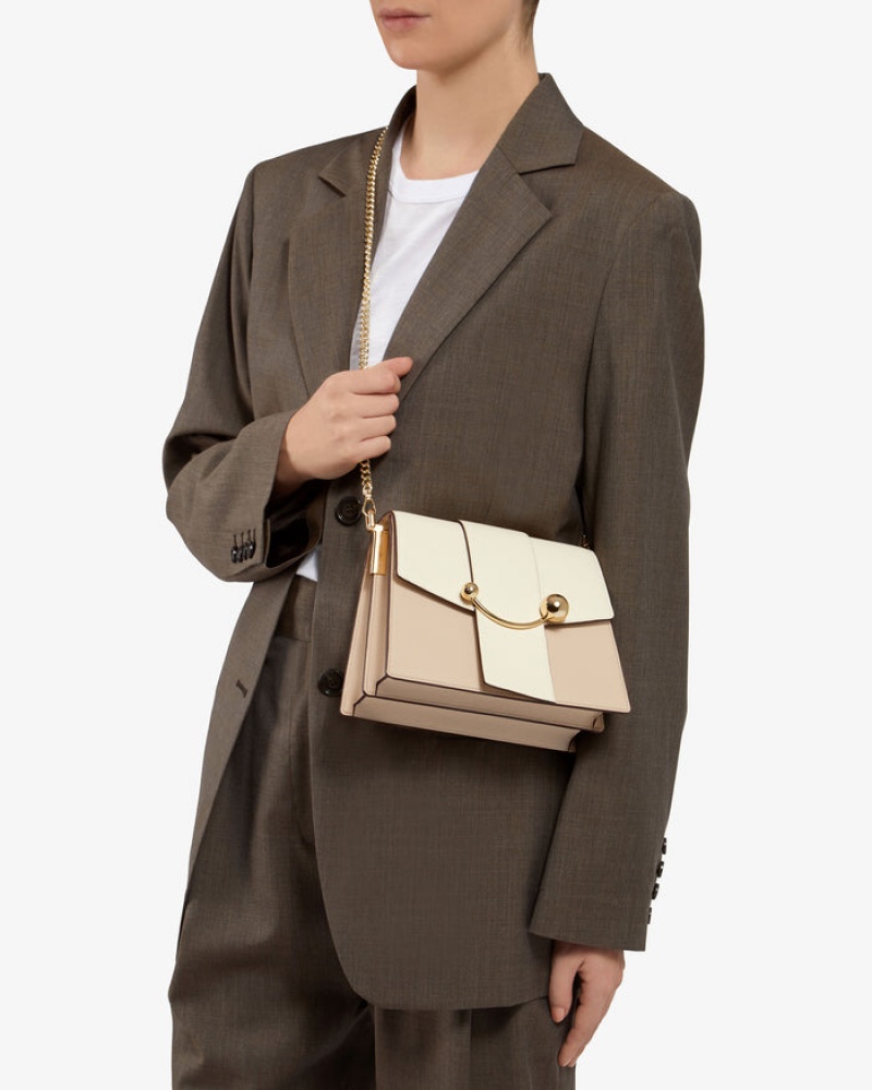 White Beige Strathberry Box Crescent Shoulder Bag | UK CSKT-91865