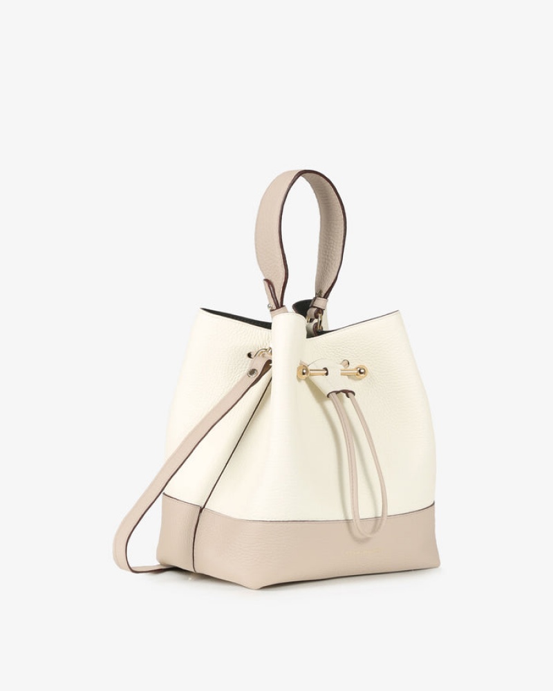 White Beige Strathberry Lana Osette Midi Top Handle Bag | UK LINP-23054