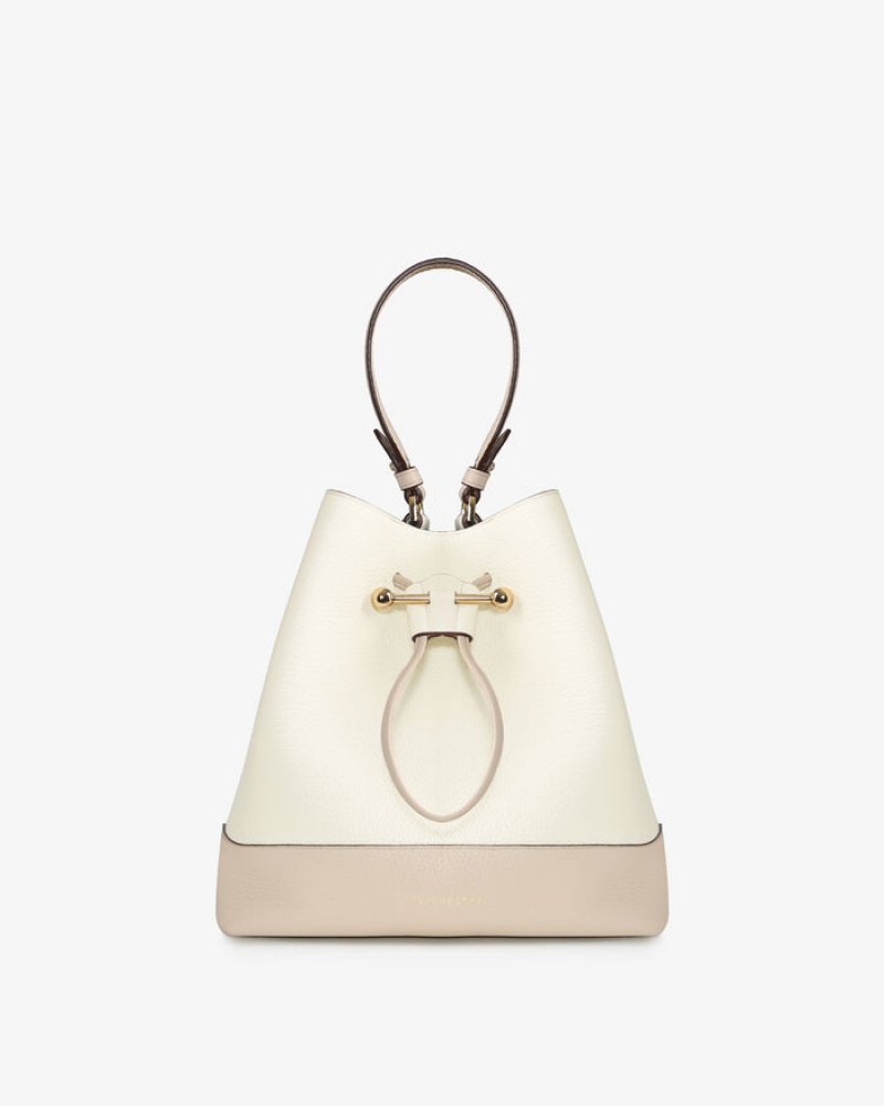 White Beige Strathberry Lana Osette Midi Top Handle Bag | UK LINP-23054