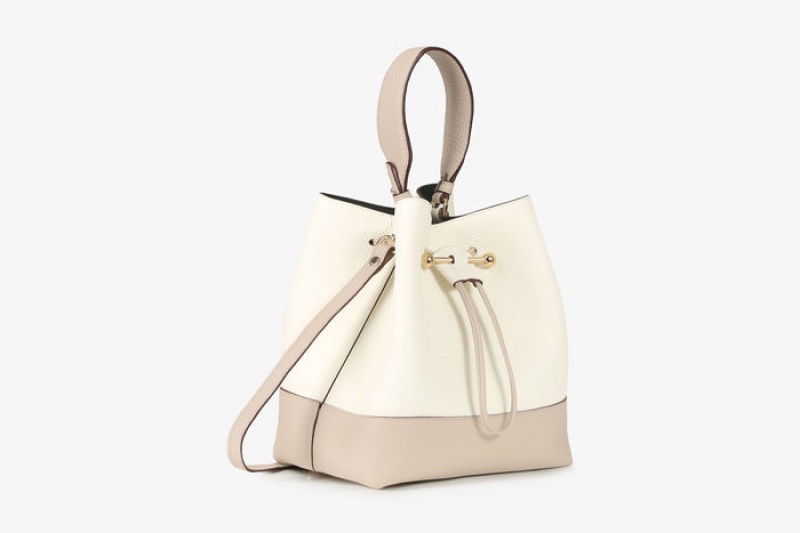 White Beige Strathberry Lana Osette Midi Top Handle Bag | UK LINP-23054