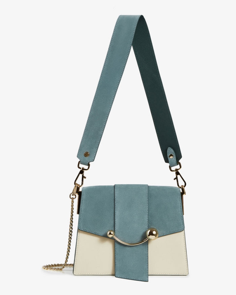 White Blue Strathberry Box Crescent Leather/Suede Shoulder Bag | UK IOGA-96105