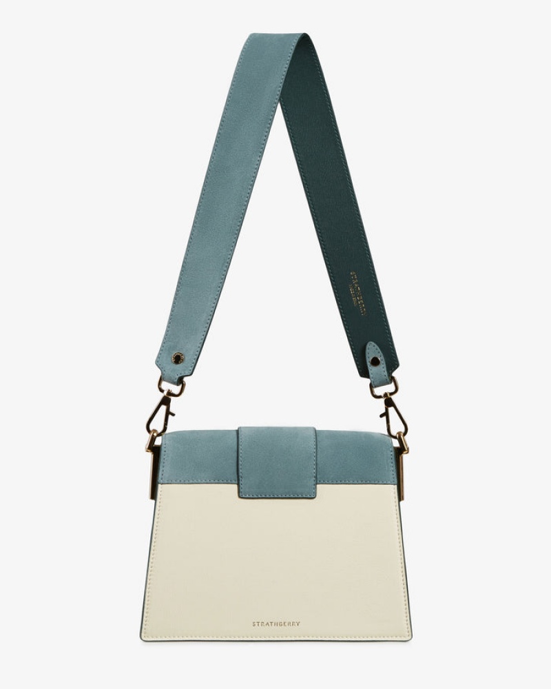 White Blue Strathberry Box Crescent Leather/Suede Shoulder Bag | UK IOGA-96105