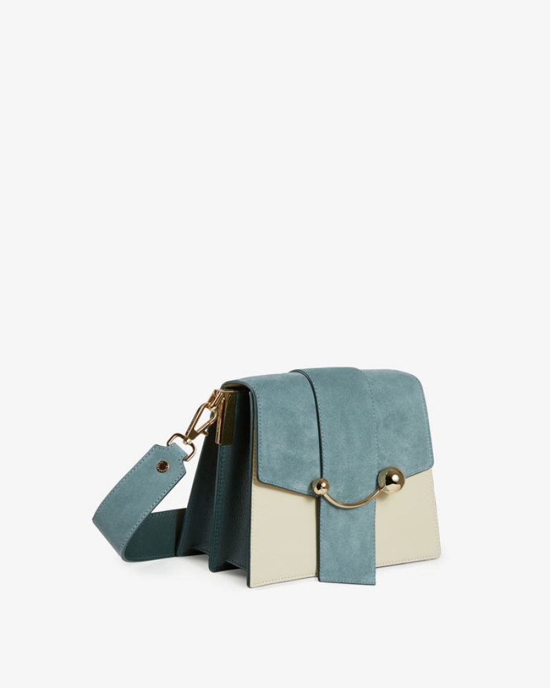 White Blue Strathberry Box Crescent Leather/Suede Mini Bag | UK OJYD-27984