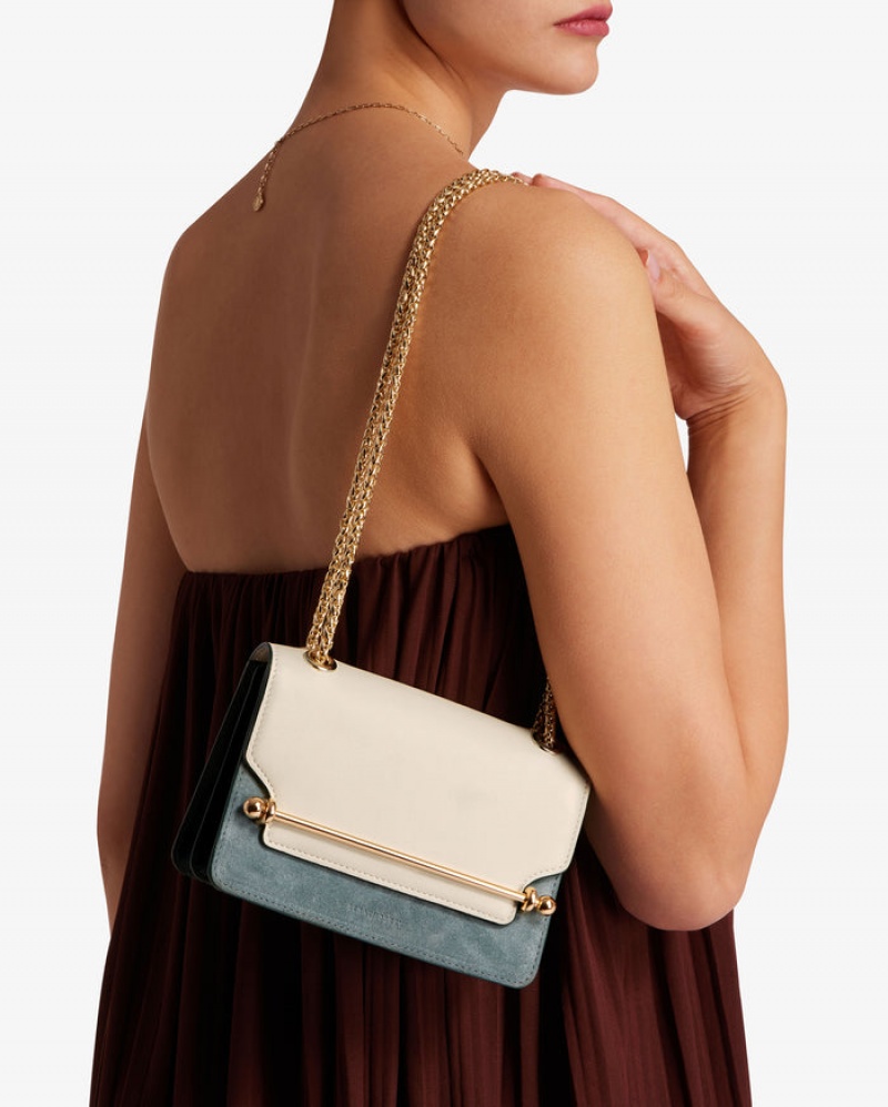 White Blue Strathberry East/West Leather/Suede Mini Bag | UK BJAZ-61890