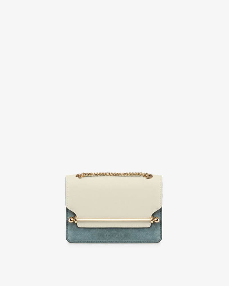 White Blue Strathberry East/West Leather/Suede Mini Bag | UK BJAZ-61890