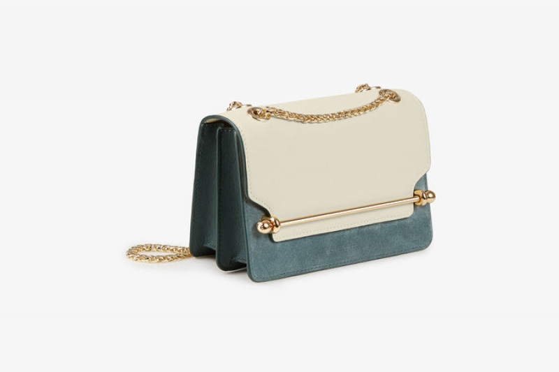 White Blue Strathberry East/West Leather/Suede Mini Bag | UK BJAZ-61890