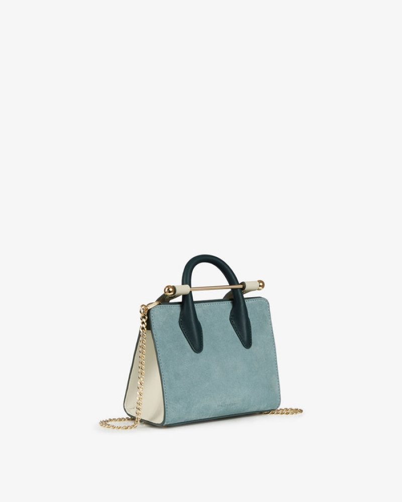 White Blue Strathberry The Nano Tote Leather/Suede Mini Bag | UK ERKU-24056