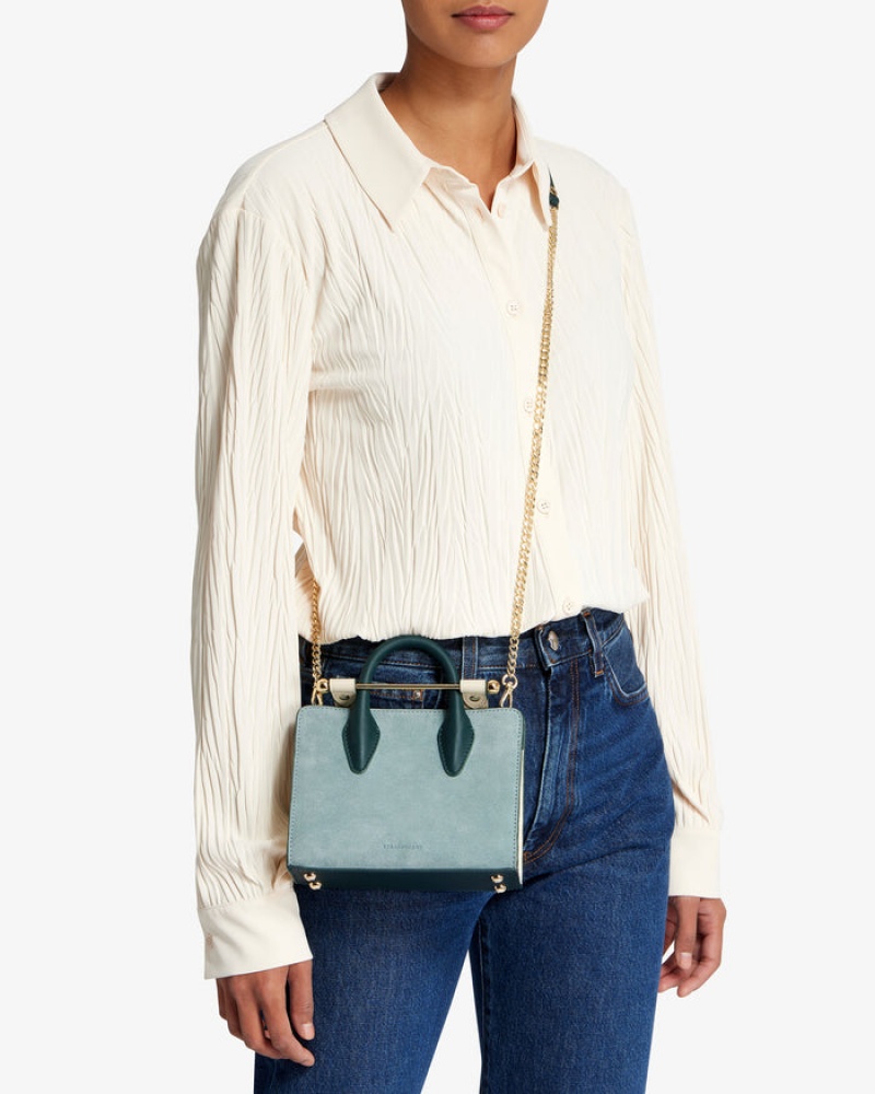 White Blue Strathberry The Nano Tote Leather/Suede Mini Bag | UK ERKU-24056