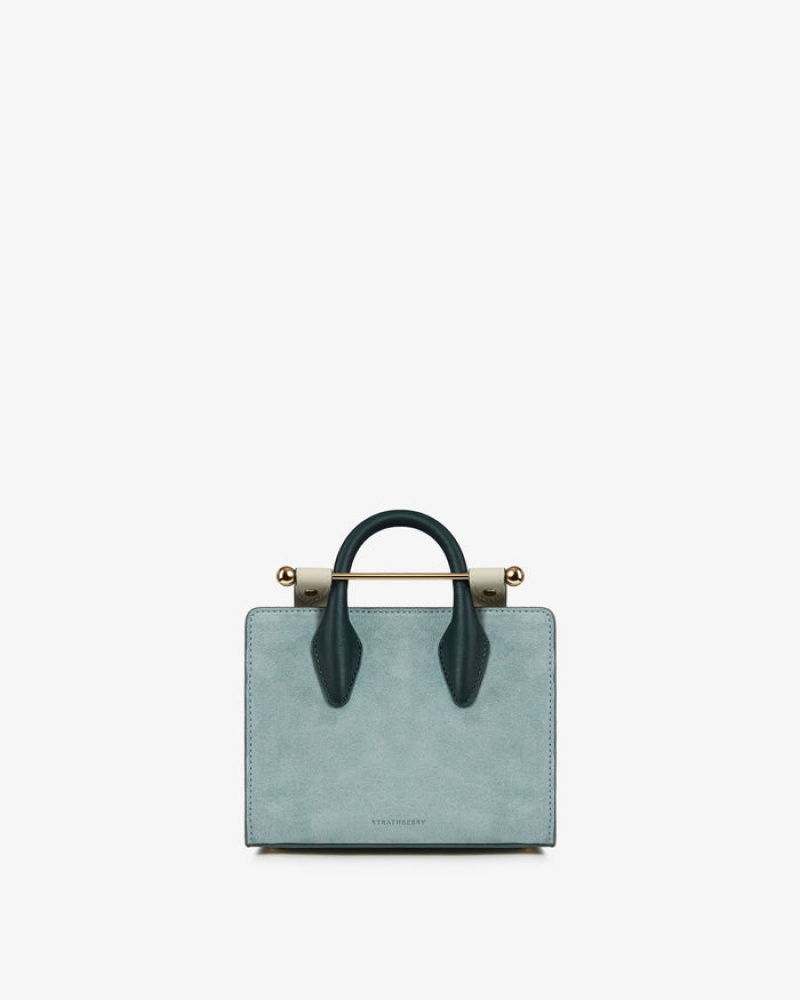 White Blue Strathberry The Nano Tote Leather/Suede Mini Bag | UK ERKU-24056