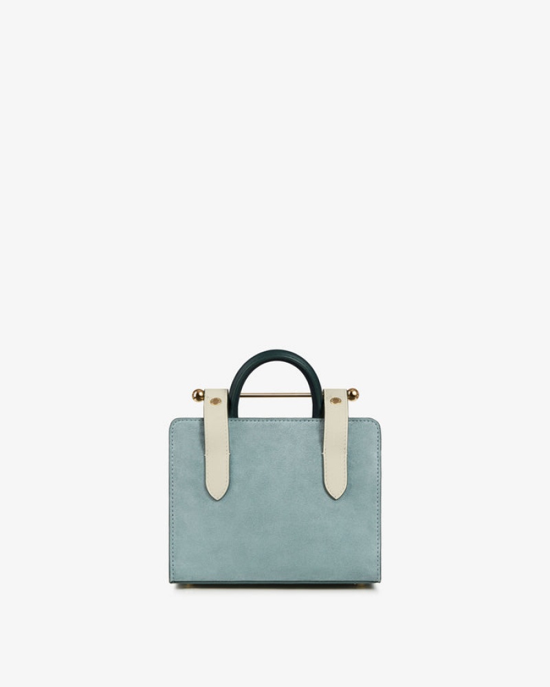 White Blue Strathberry The Nano Tote Leather/Suede Mini Bag | UK ERKU-24056