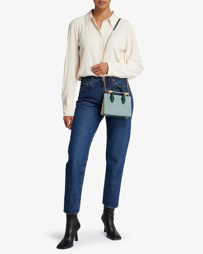 White Blue Strathberry The Nano Tote Leather/Suede Top Handle Bag | UK YDTB-73268