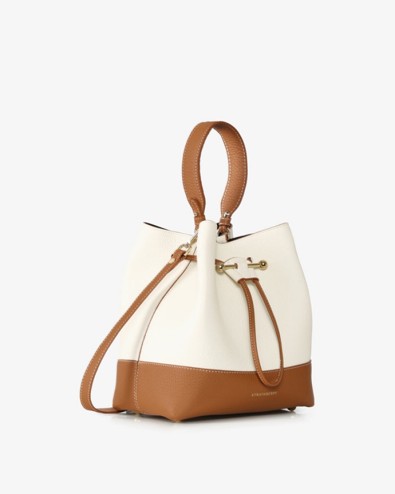 White Brown Strathberry Lana Osette Midi Top Handle Bag | UK YBKD-04267