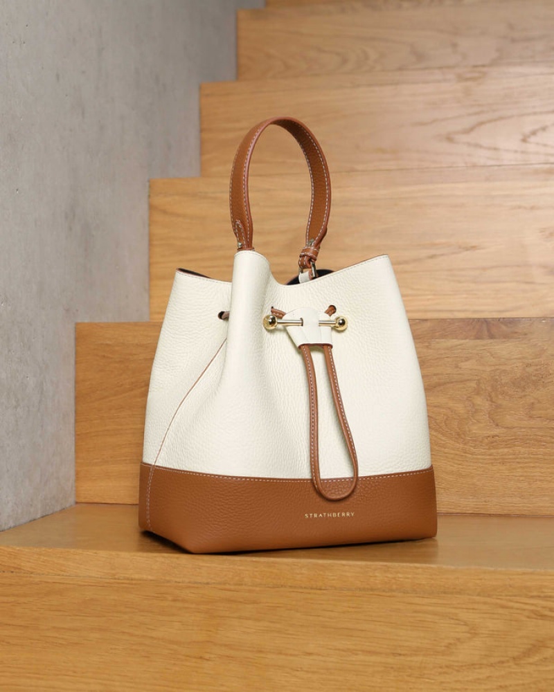 White Brown Strathberry Lana Osette Midi Top Handle Bag | UK YBKD-04267