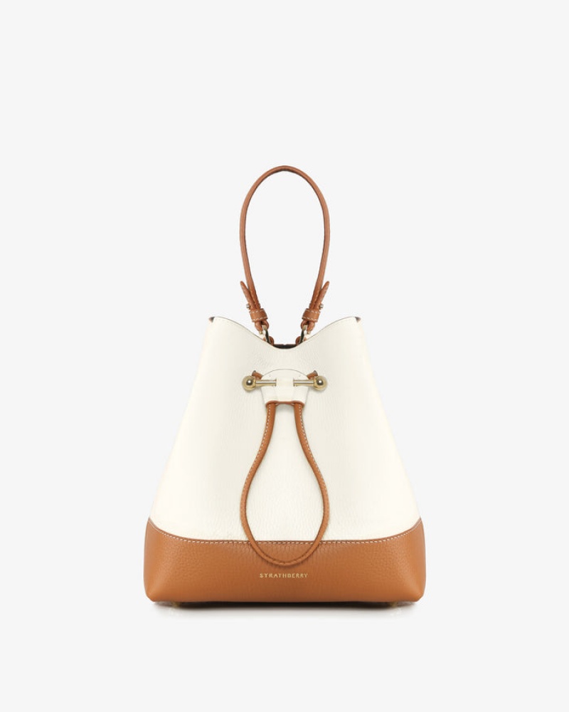 White Brown Strathberry Lana Osette Midi Top Handle Bag | UK YBKD-04267