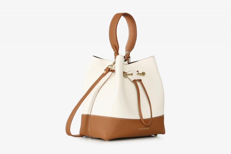 White Brown Strathberry Lana Osette Midi Top Handle Bag | UK YBKD-04267