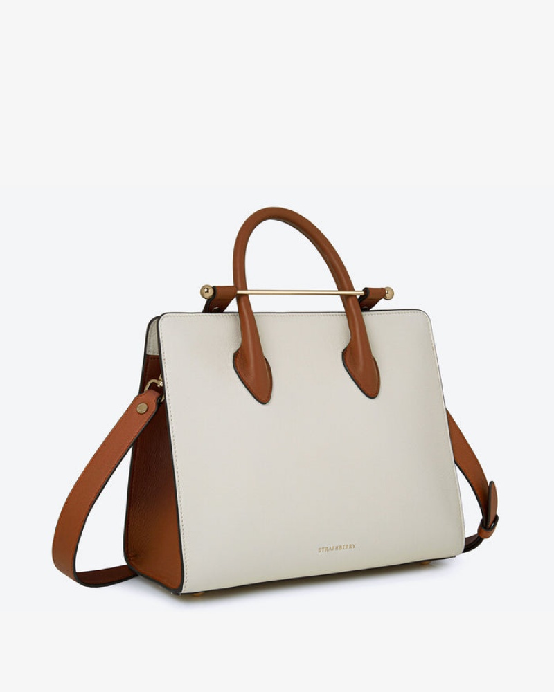 White Brown Strathberry The Midi Tote Crossbody Bag | UK MBYZ-78905