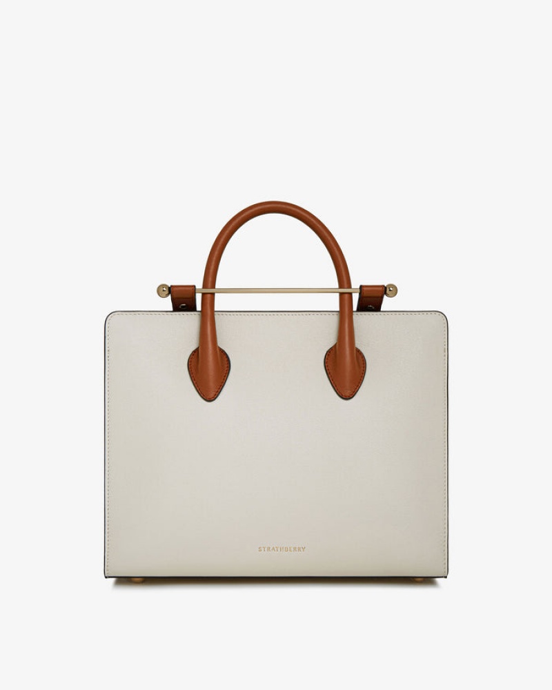 White Brown Strathberry The Midi Tote Crossbody Bag | UK MBYZ-78905