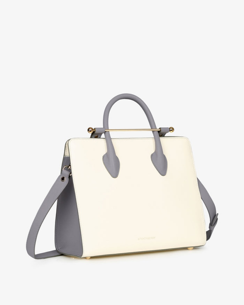 White Grey Strathberry The Midi Tote With Stitch Shoulder Bag | UK YJPF-70832