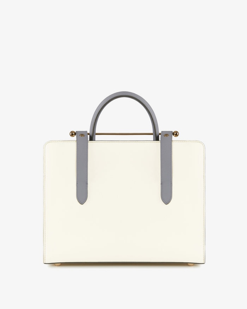 White Grey Strathberry The Midi Tote With Stitch Top Handle Bag | UK QUKG-60217