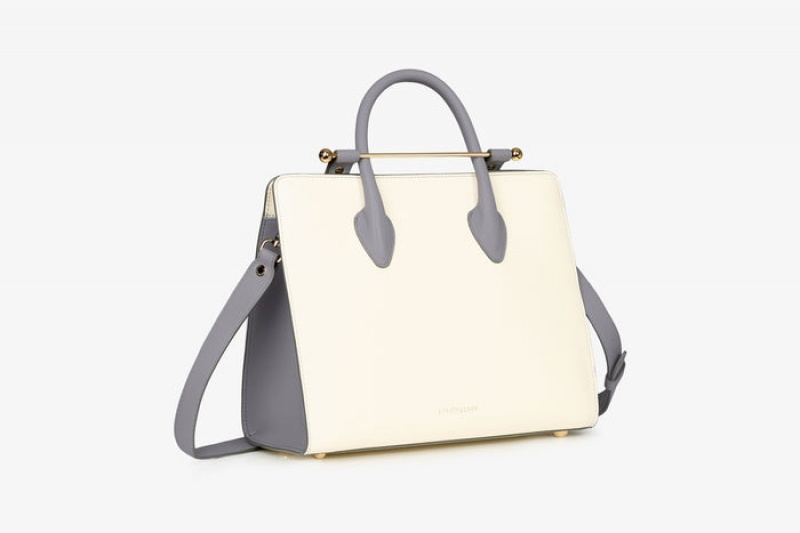 White Grey Strathberry The Midi Tote With Stitch Top Handle Bag | UK QUKG-60217