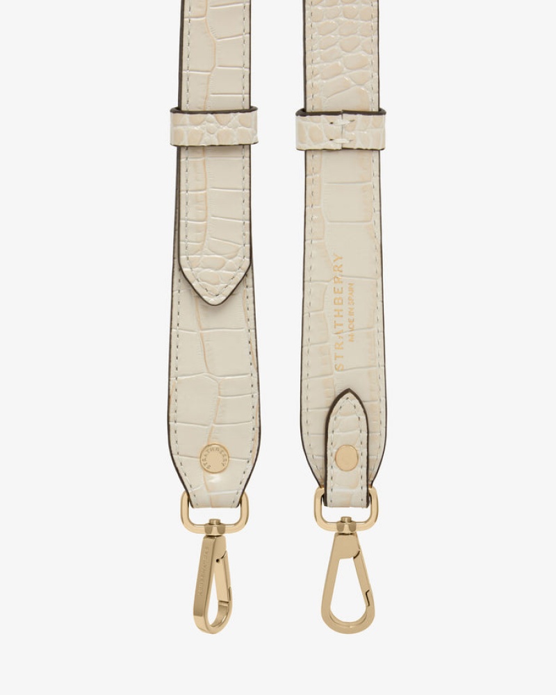 White Strathberry Adjustable Leather Croc-Embossed Leather Bag Strap | UK TZPQ-03269