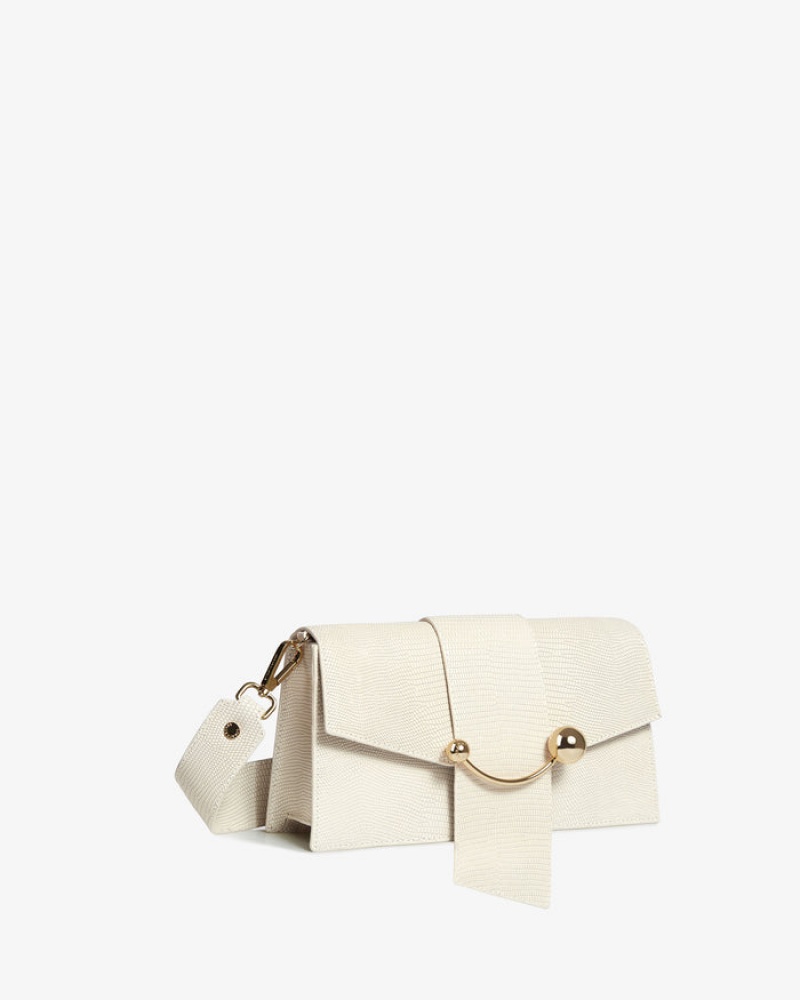 White Strathberry Crescent Lizard-Embossed Leather Mini Bag | UK JBKS-56327