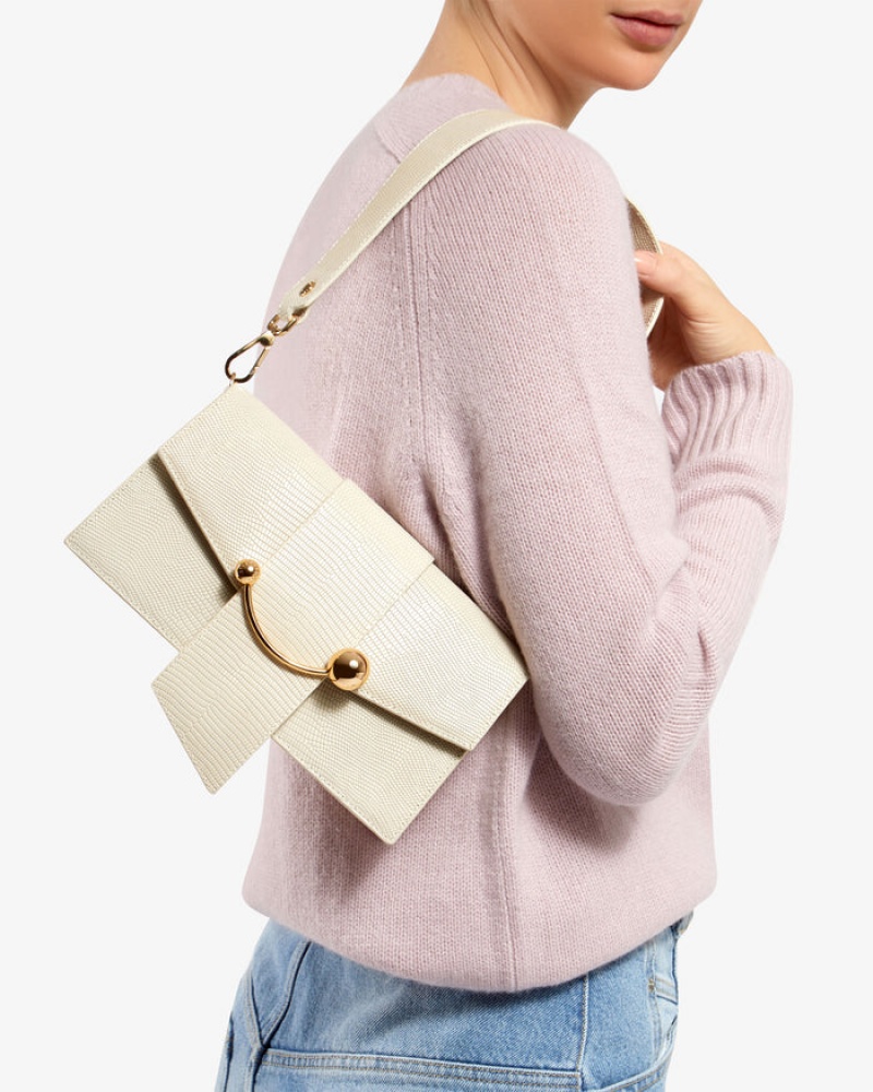 White Strathberry Crescent Lizard-Embossed Leather Mini Bag | UK JBKS-56327