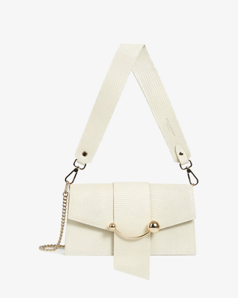 White Strathberry Crescent Lizard-Embossed Leather Mini Bag | UK JBKS-56327