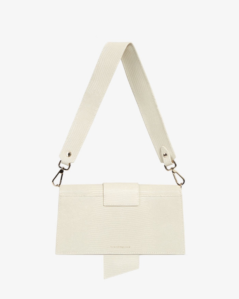 White Strathberry Crescent Lizard-Embossed Leather Mini Bag | UK JBKS-56327