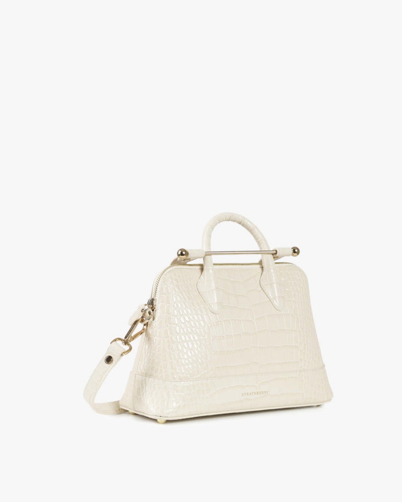 White Strathberry Dome Croc-Embossed Leather Mini Bag | UK KMBW-94126