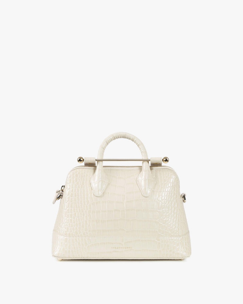 White Strathberry Dome Croc-Embossed Leather Mini Bag | UK KMBW-94126