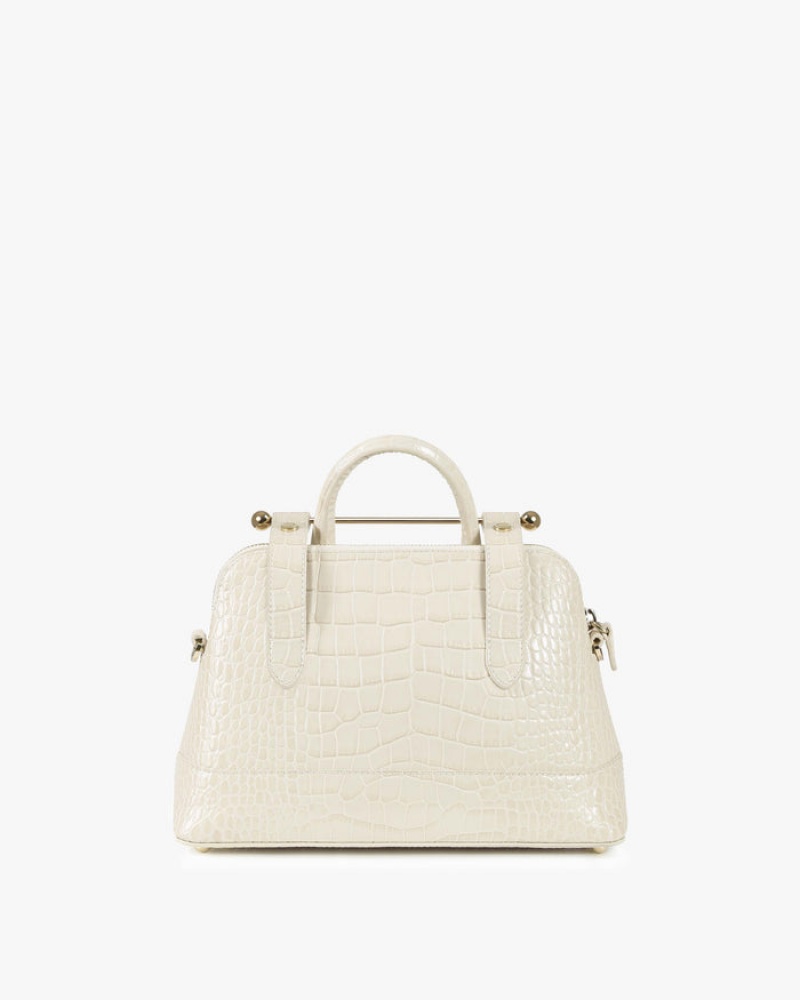 White Strathberry Dome Croc-Embossed Leather Mini Bag | UK KMBW-94126