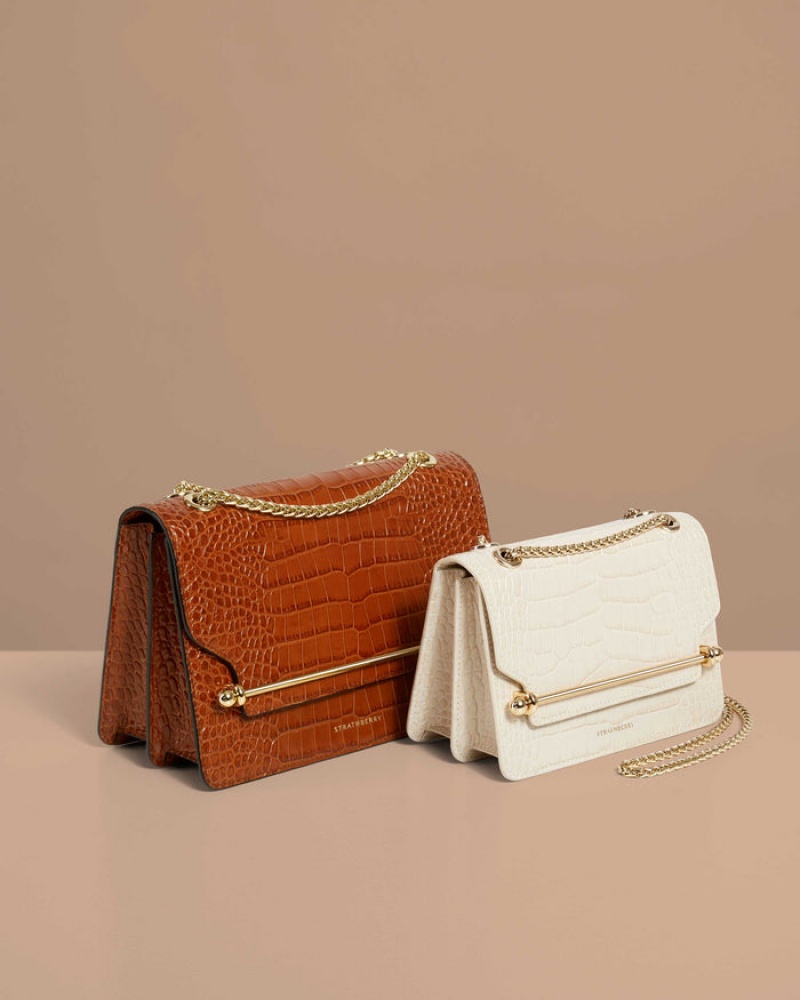 White Strathberry East/West Croc-Embossed Leather Mini Bag | UK VIDH-26139