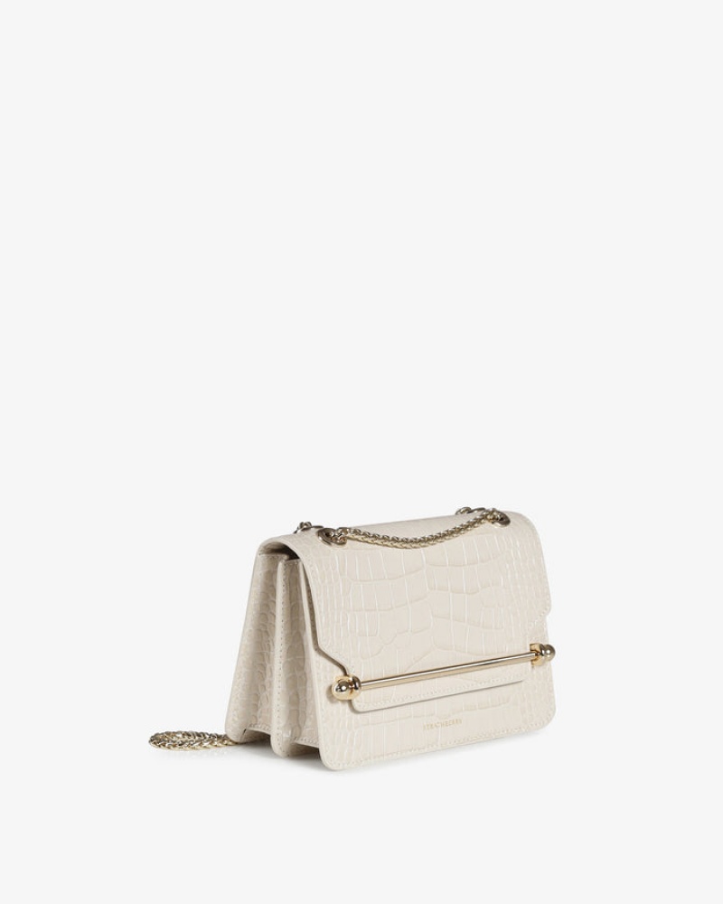 White Strathberry East/West Croc-Embossed Leather Mini Bag | UK VIDH-26139