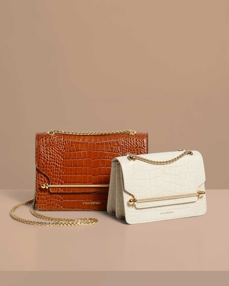 White Strathberry East/West Croc-Embossed Leather Mini Bag | UK VIDH-26139