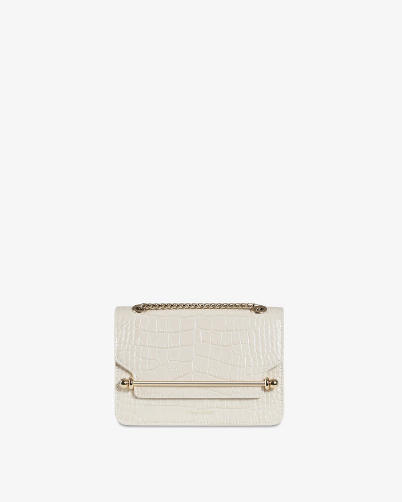 White Strathberry East/West Croc-Embossed Leather Mini Bag | UK VIDH-26139